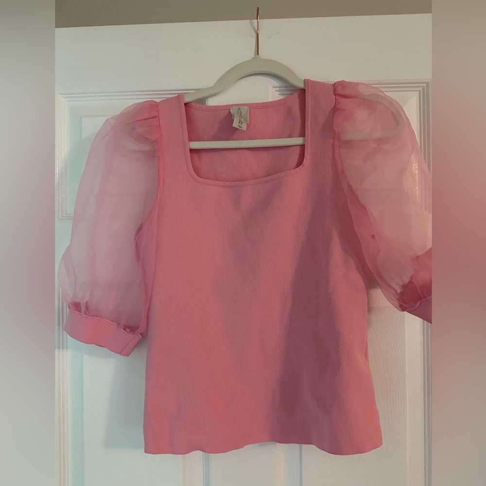 Joie Pink Blouse with Sheer Sleeves